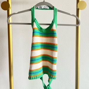 Zara high neck color block stripes crop